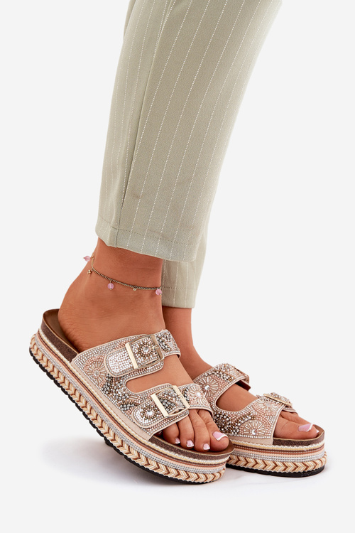 Sandály S Ozdobou A Přezkami Na Platformě Zlaté Mellene