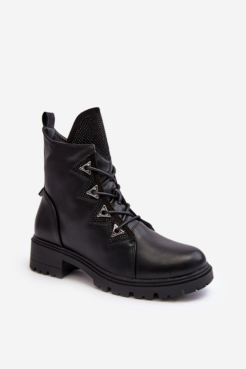 Kožené zateplené boty s džetami černé Gwen SBarski HY93-52A