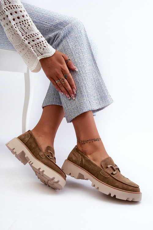 Dámske semišové mokasíny s ozdobou D&A TW117 hnedé