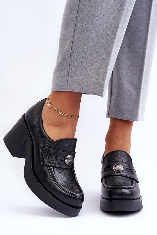 Dámské kožené polobotky na sloupu černé Dunadia