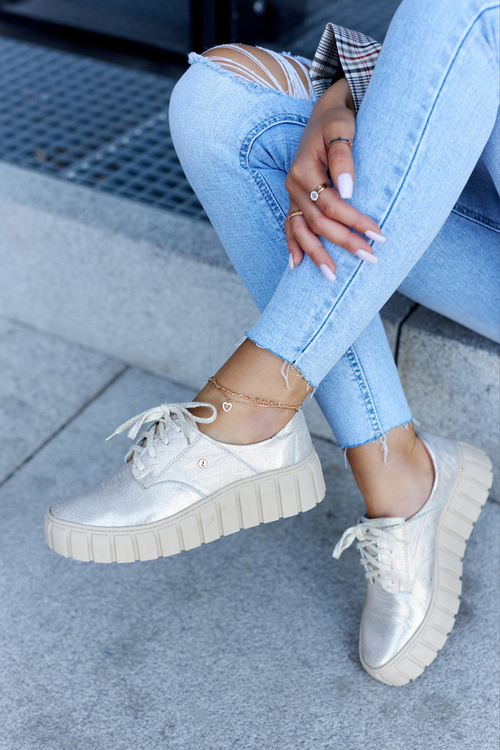 Kožené Boty Na Platformě Béžově-Zlaté Hypnóze