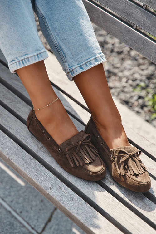 Dámske mokasíny s frázami a mašľou tmavozelené Olivianne