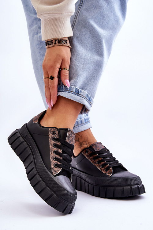 Dámské kožené tenisky na platformě Černé Alison