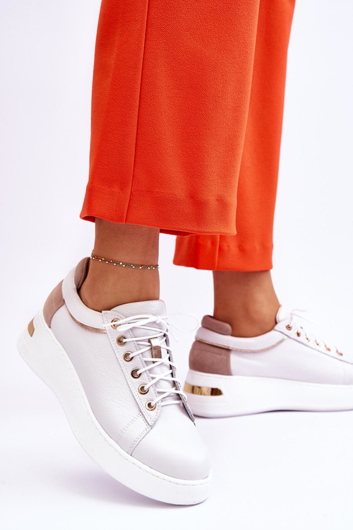 Dámske kožené športové topánky na platforme bieleho hladenia