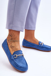 Klasické semišové mokasíny s ozdobou modrej Amery
