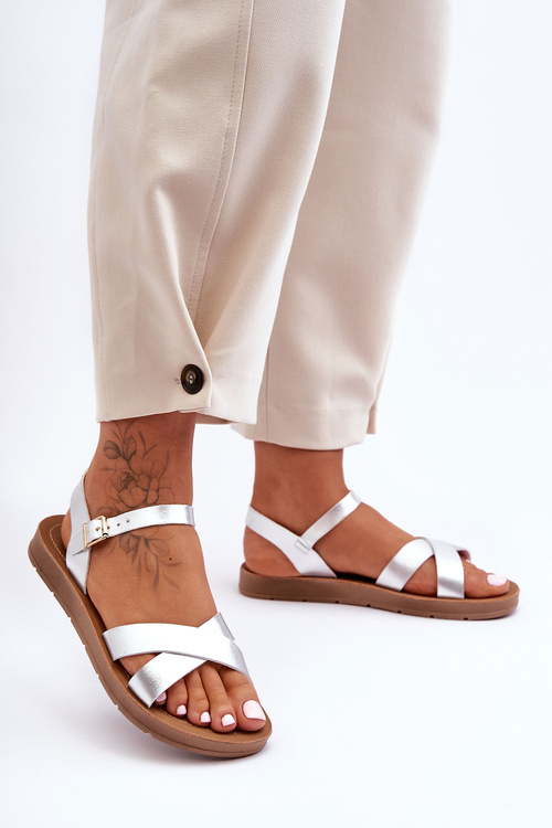 Klasické kožené sandály Dámské stříbrné Talisma