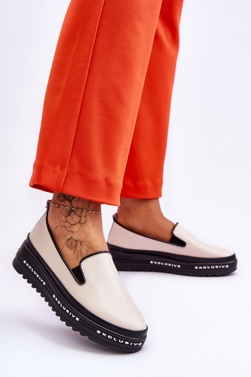 Vkĺzané kožené tenisky na platforme Madeline Beige Platform