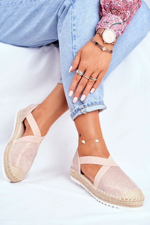 Dámske espadrilly s strihom -out Pink Brocade Motív