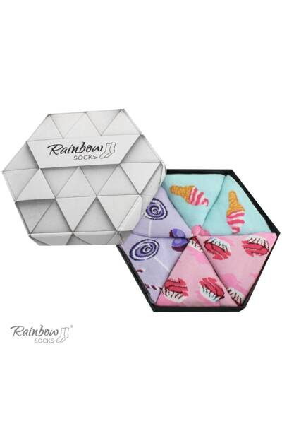 Dúhové ponožky ponožky sladkosti v krabici s 3 pármi