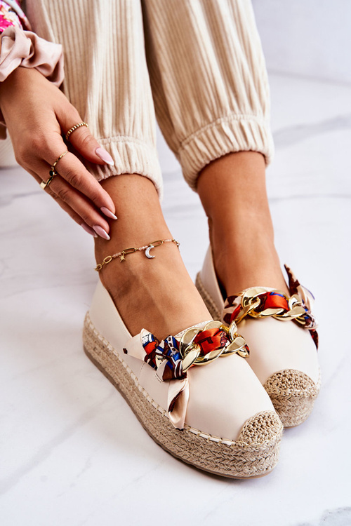 Dámské kožené espadrilky s efektním Světle béžová Fancy