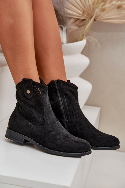 Dierkované Čižmy Na Plochosrdcovom Podpätku S.Barski HY51-063 Čierne