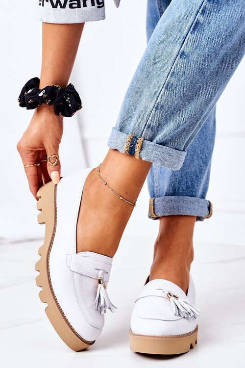 Kožené mokasíry lewski topánky 3053 biele