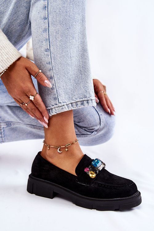 Dámske semišové topánky s dekoráciou čierny Karlott