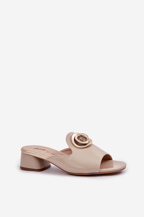 Elegantní dámské pantofle na nízkém podpatku se zdobením béžové Feledis