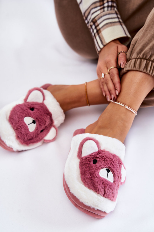 Dámské kožešinové pantofle s Teddy Růžová a bílá Solly