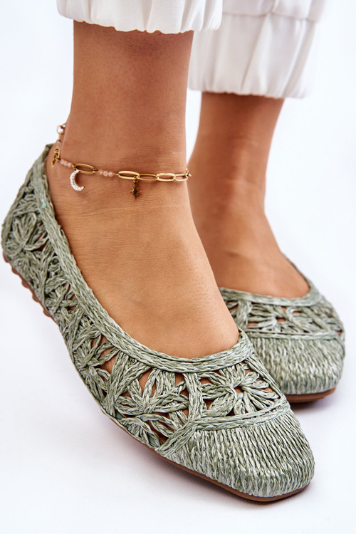 Otvorené módne zelené baleríny Thiago