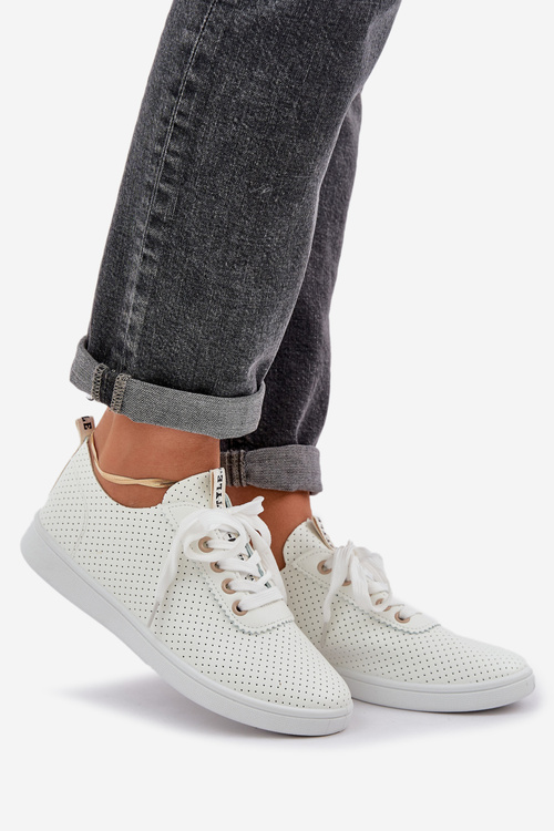 Dámske Ažúrové Šnurovacie Tenisky Svetlo Béžové Carinel