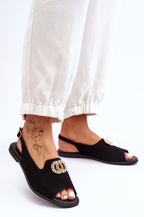 Zeowe ploché sandále s ozdobou Nicole 2744/002 čierna