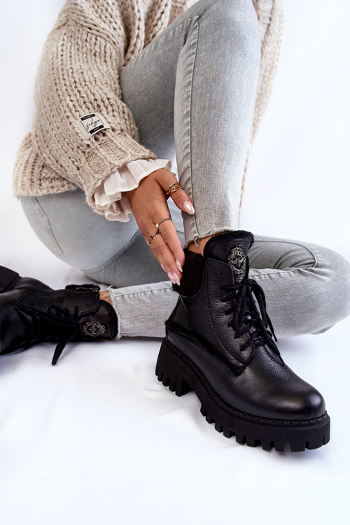 Dámské kožené trapperské boty černé Vergo