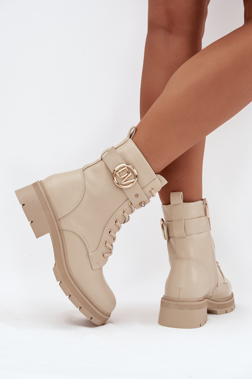 Zateplené dámske pracovné čižmy s dekoratívnym detailom béžové Talyssa