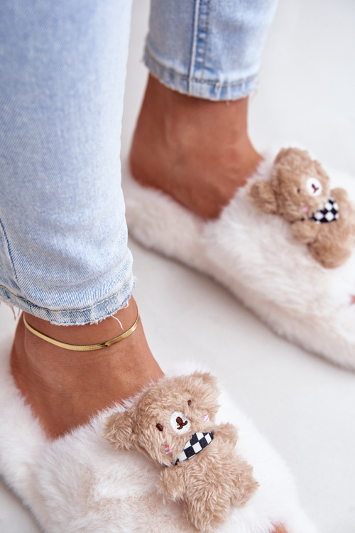 Dámske Plyšové Papuče S Medvedíkom Biele Romania