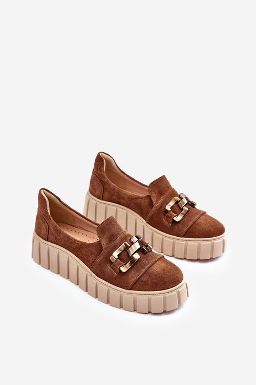 Dámske semišové topánky na platforme s dekoráciou Brown Lewski 3398