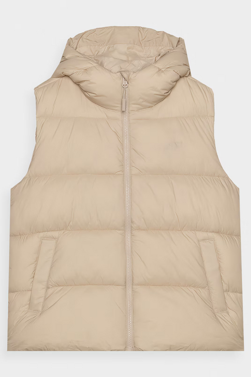 Dámsky Pružný Bezrukávnik S Kapucňou 4F Béžový 4FWAW24TVJAF141-83S