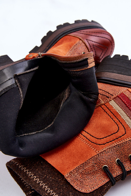 Dámské kožené kozačky na plochém podpatku Maciejka 05624-08 Oranžovo-hnědá