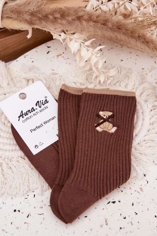 Bavlnené ponožky pruhované s čokoládovým medveďom