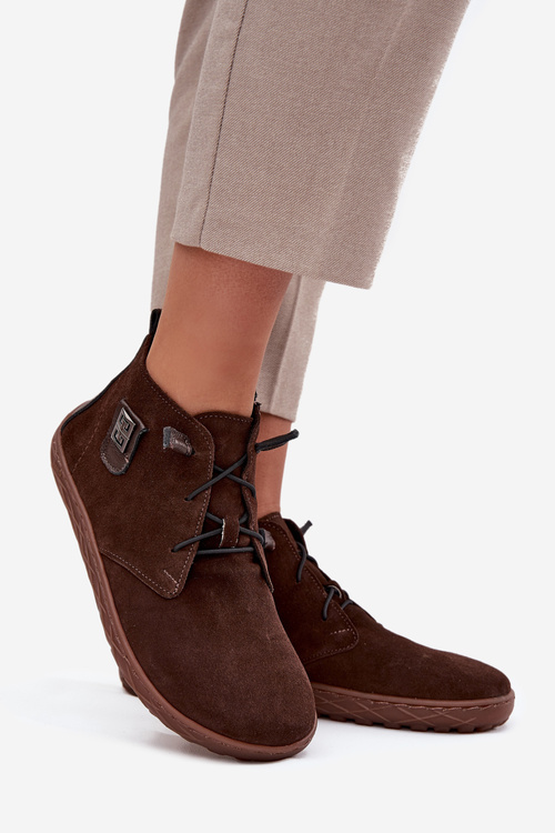 Semišové dámske mokasiny Barefoot s ozdobným detailom Zazoo 30072 čokoládové