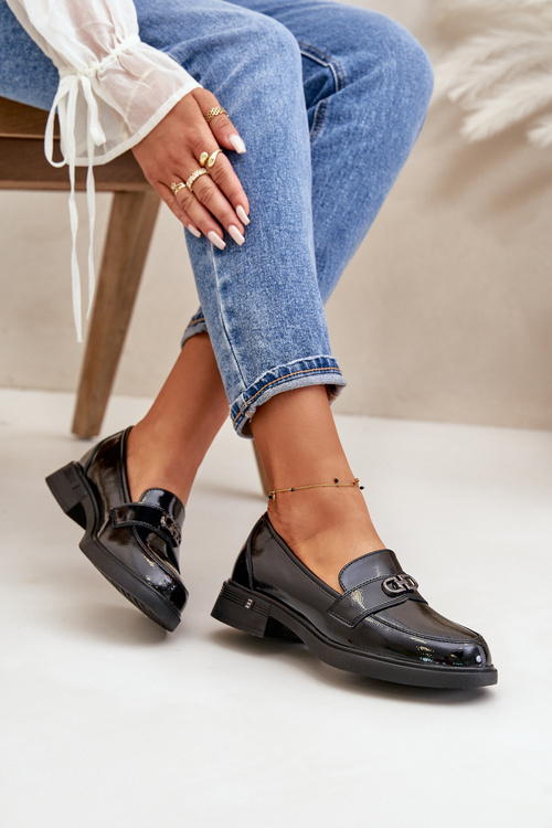 Lakované Dámské Mokasíny Z Přírodní Kůže Černé Vinceza 58409