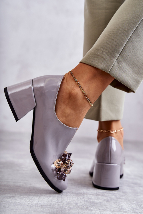 Maľované kožené topánky hladké s tmavou dekoráciou šedá delaver