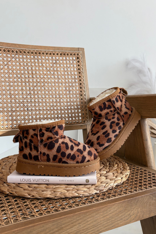 Dětské mládežnické sněhule vyhřívané s kožešinkou Panterka Hnědé Mireya