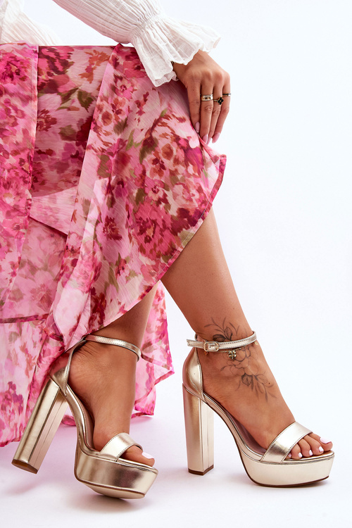 Kožené sandále na vysokom stĺpiku a platforme Golden Sky Dream Platform