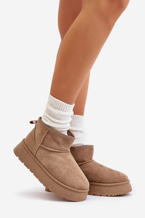 Nízké Dámské Sněhule Na Platformě Zateplené Kožešinou Béžové Saldren