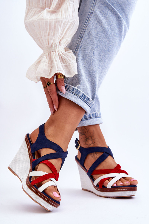 Klinové sandále s pásovými popruhmi Navy Ellen