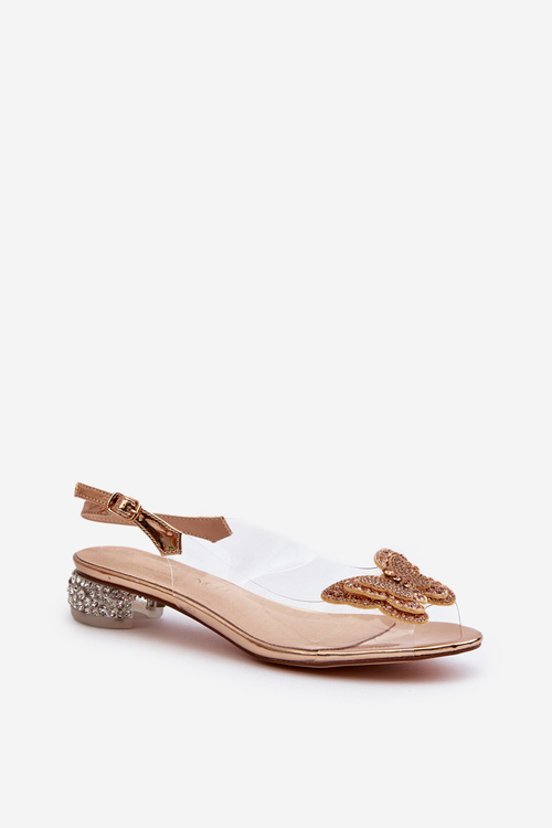 Priehľadné sandále na nízkom opätku s motýľom zlaté D&A MR38-388