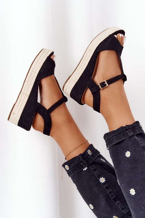 Klínové Sandály S Copánky Černé Graciosa