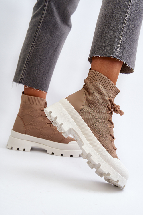 Dámske Ponožkové Nazúvacie Čižmičky Hnedé Solime