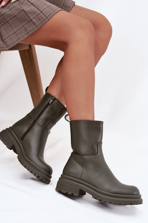 Dámské kotníkové boty na platformě a plochém podpatku Zelené Levira