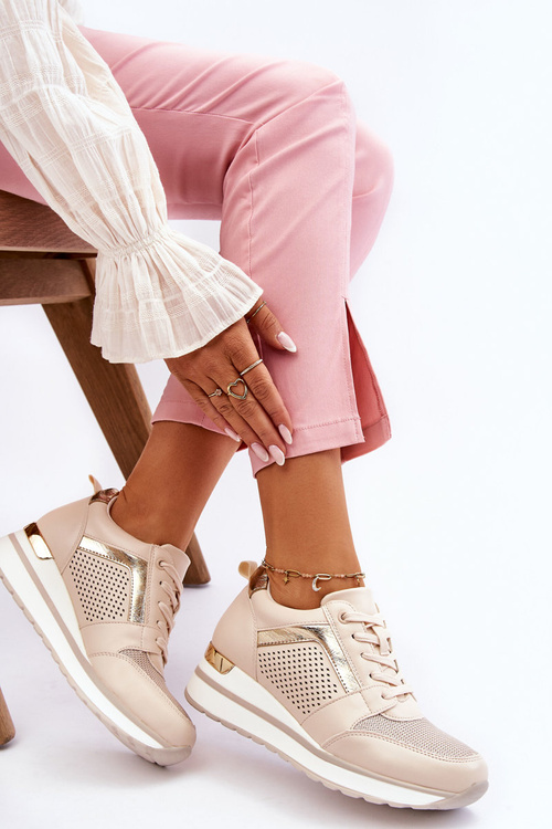 kožené sportovní boty s nízkým klínem Béžové Braylen