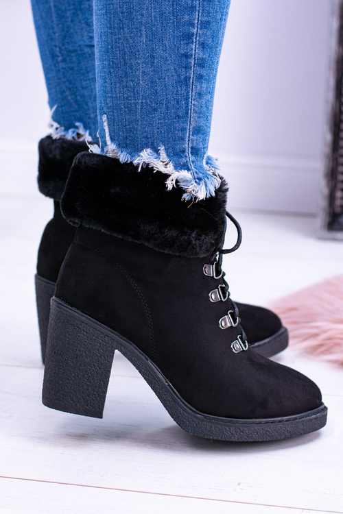 Černé dámské kotníkové boty s kožešiny Influence