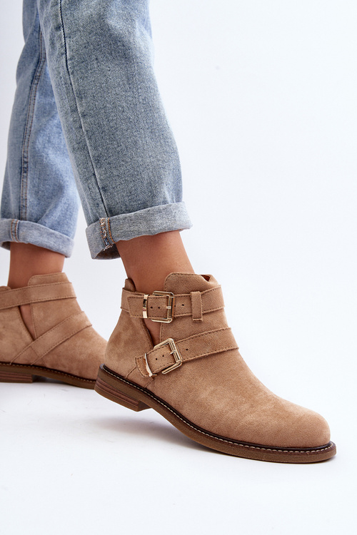 Dámske členkové topánky na plochom opätku s pásmi béžové Melviana