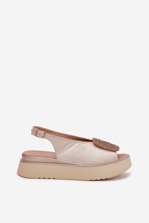 Zazoo 1786 Kožené Sandály Dámské Na Platformě S Dekorací Perlově Béžové