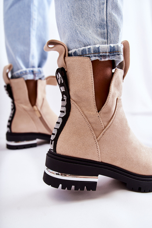 semišové kozačky s výřezy béžove Elvera