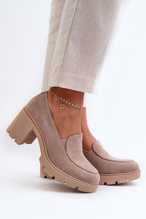 Dámske čižmy z eko-semišu na opätku a platforme béžové Arablosa