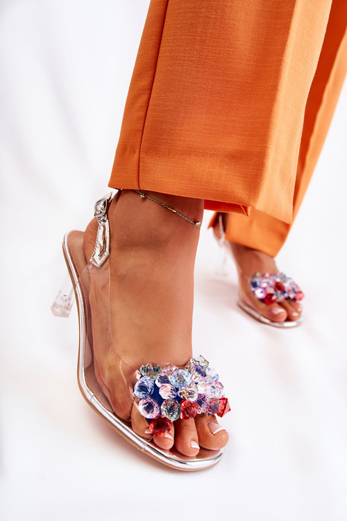 Elegantní sandály se krystaly stříbrne Lanette