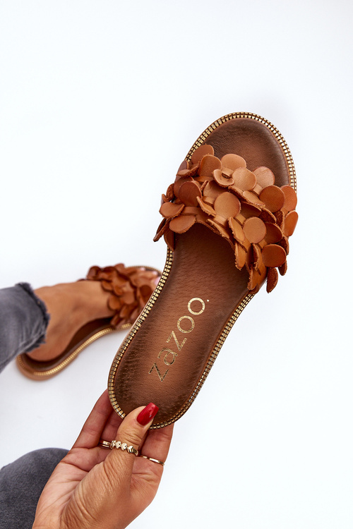 Zazoo 40381 Dámské Kožené Žabky Na Ploché Podrážce Hnědé