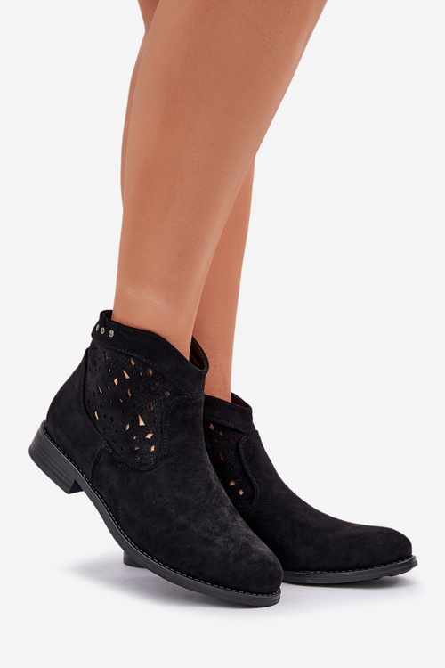 Dámske Ažúrové Čižmy Na Plochom Opätku S.Barski HY51-113 Čierne