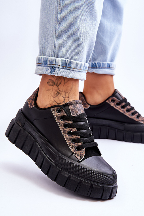 Dámske kožené športové topánky na platforme čierna Alison